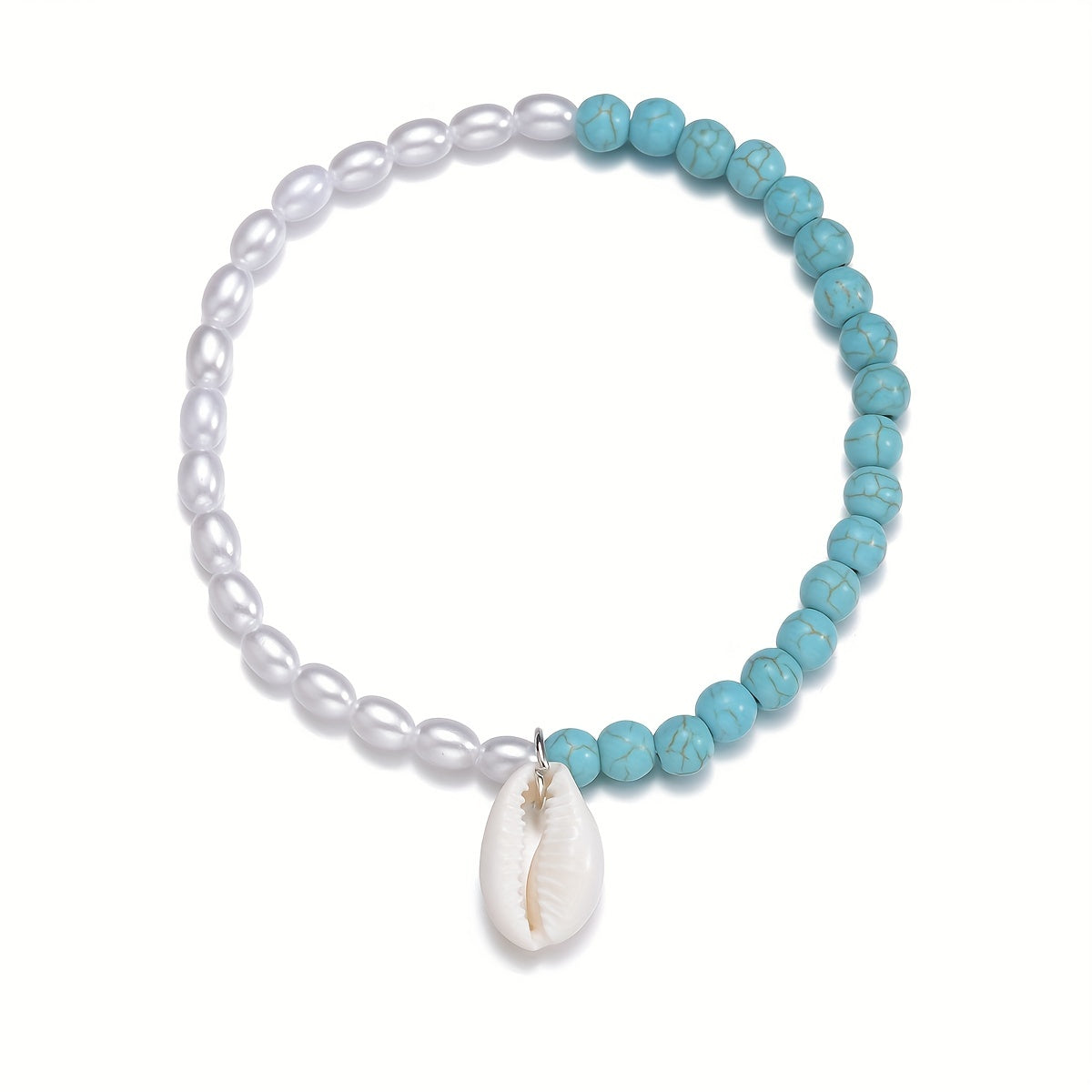 Shell Shape Pendant Beaded Anklet With Faux Pearls Beads