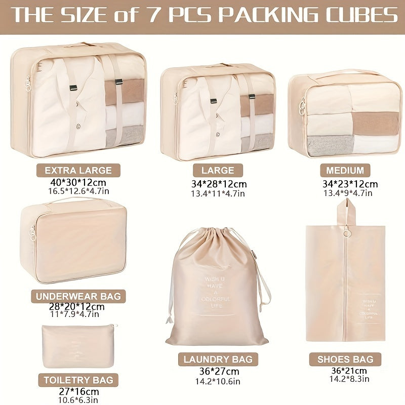 7pcs Portable Travel Bag Set Zipper Packing for Luggage Underwear Shoes Makeup