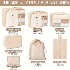 7pcs Portable Travel Bag Set Zipper Packing for Luggage Underwear Shoes Makeup