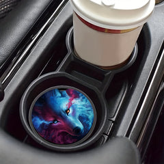2pcs Wolf Print Car Coaster, Double Sided Design
