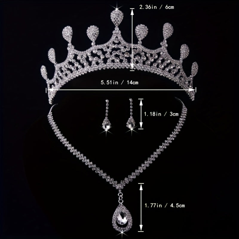 Bridal Jewelry Wedding Accessories Set Rhinestone Crown Crystal Necklace Earring