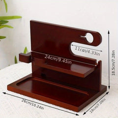 Men's Wooden Bedroom Organizer 2 Shelf Storage for Phone Keys Watches & Tools