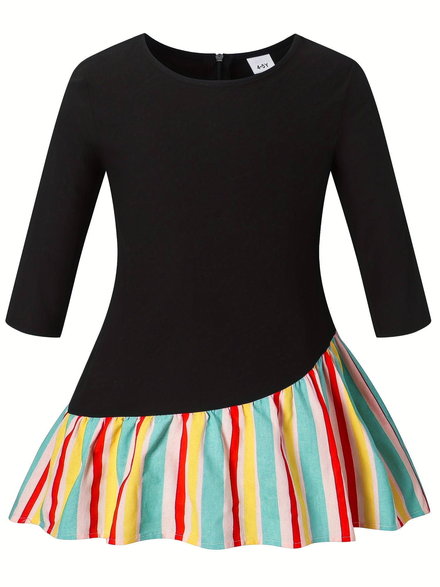Kid Girls Rainbow Striped Long Sleeve Casual Dress