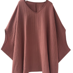 Casual Blouse Women's Ribbed Bat Sleeve V Neck Loose Blouse