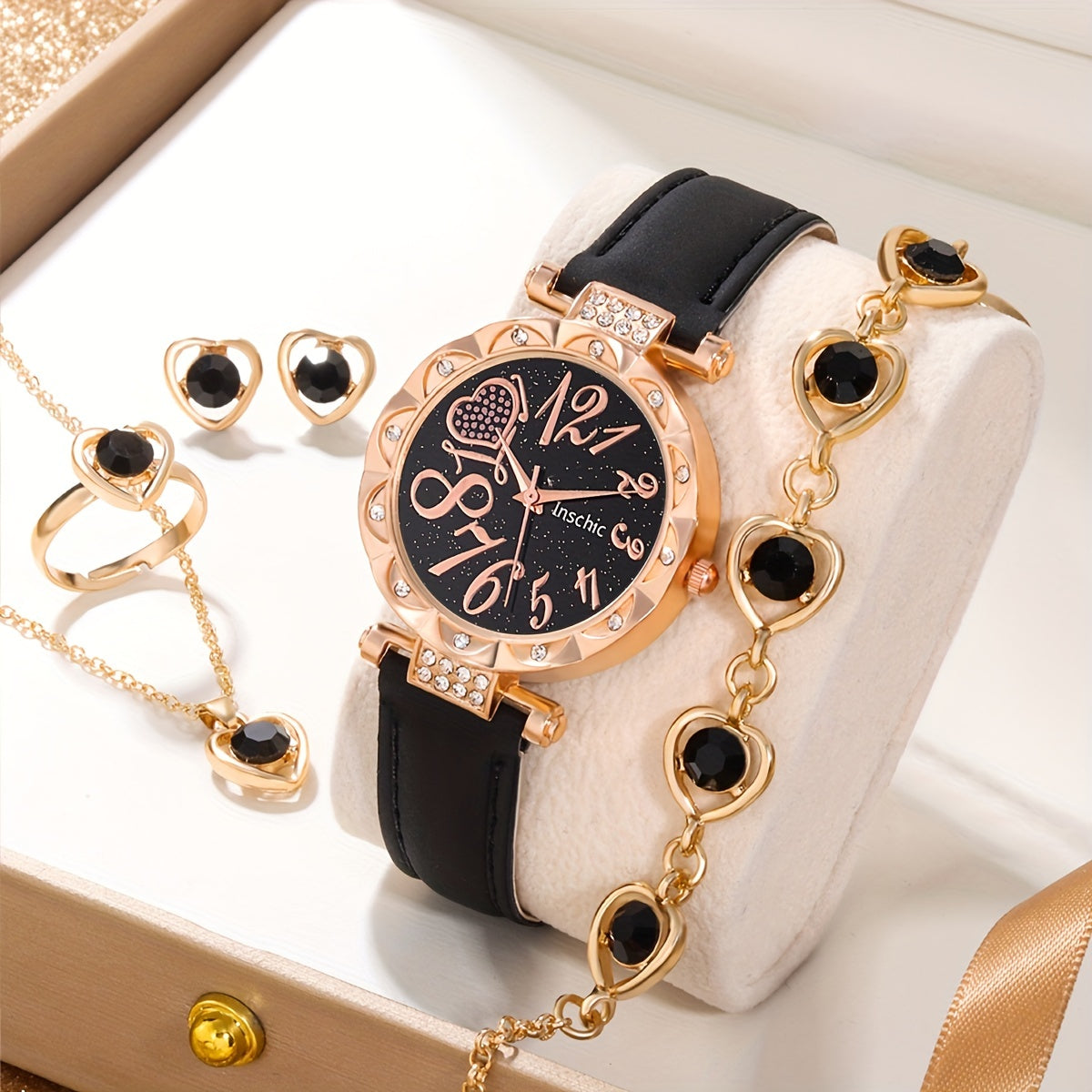 Rhinestone Quartz Watch & Jewelry Set