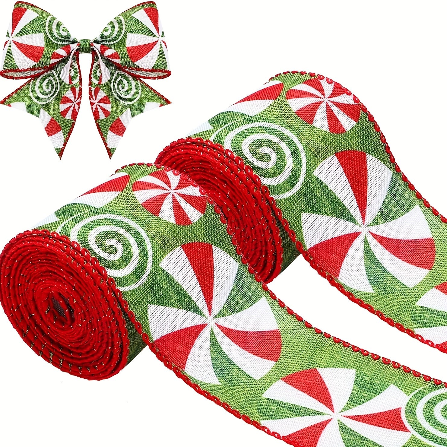 4.57m Christmas Candy Peppermint Wired Edge Ribbon DIY Craft Wreath Decoration