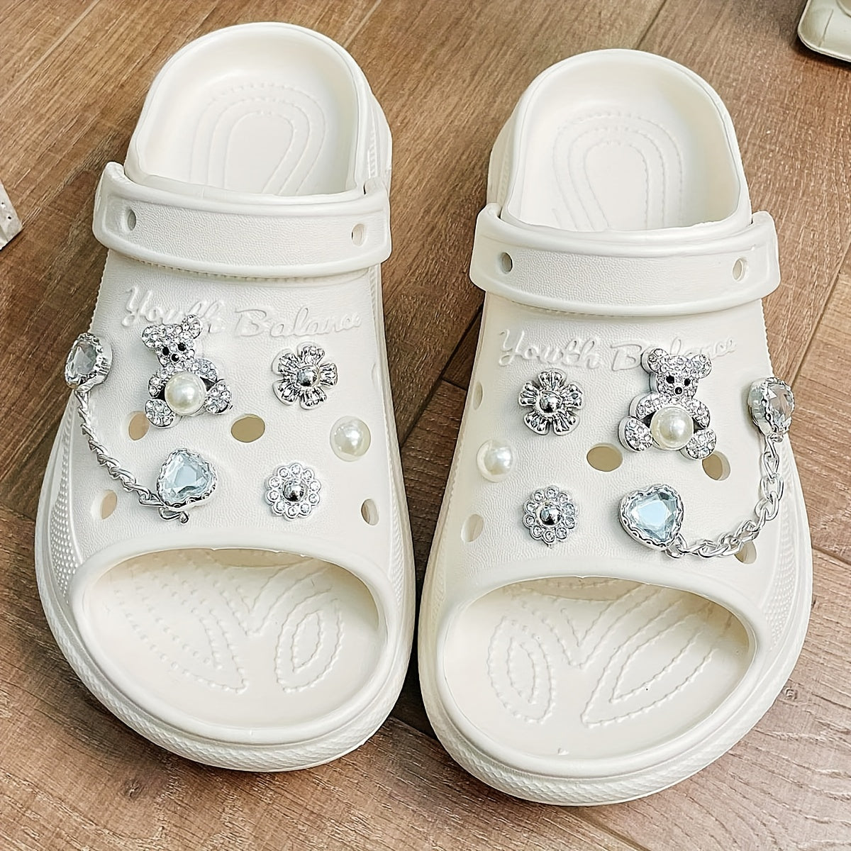 Women's Bear Charms Clogs Rhinestone Peep Toe Platform Sandals