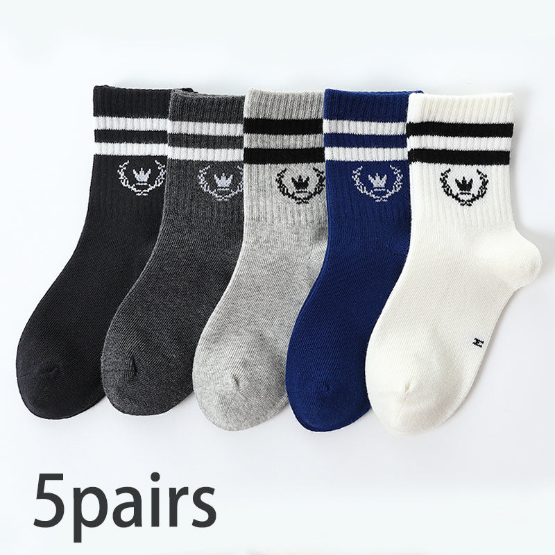 5 Pairs Boys Kids Breathable Crew Socks Spring Autumn