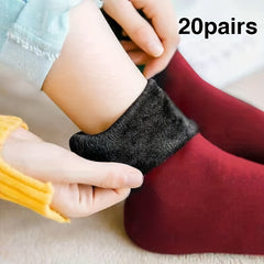 20 Pairs Plush Lined Socks Women's Mid Tube Stockings Warm & Comfy