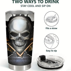 20oz Skull Drummer Tumbler Insulated Coffee Mug with Nutrition Facts Label