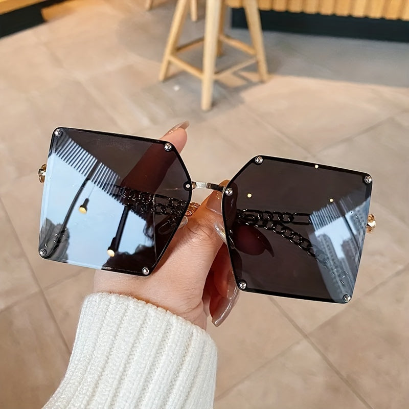 Oversized Square Sunglasses Gradient Metal UV400