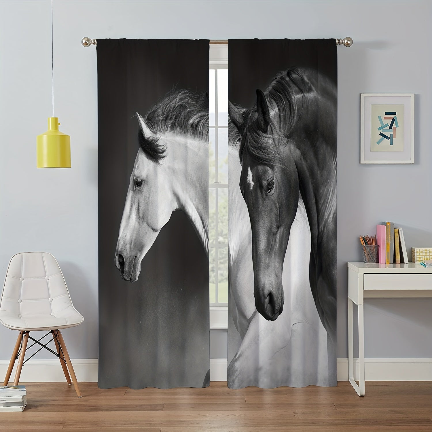 3D Horse Printed Window Curtains Rod Pocket Top
