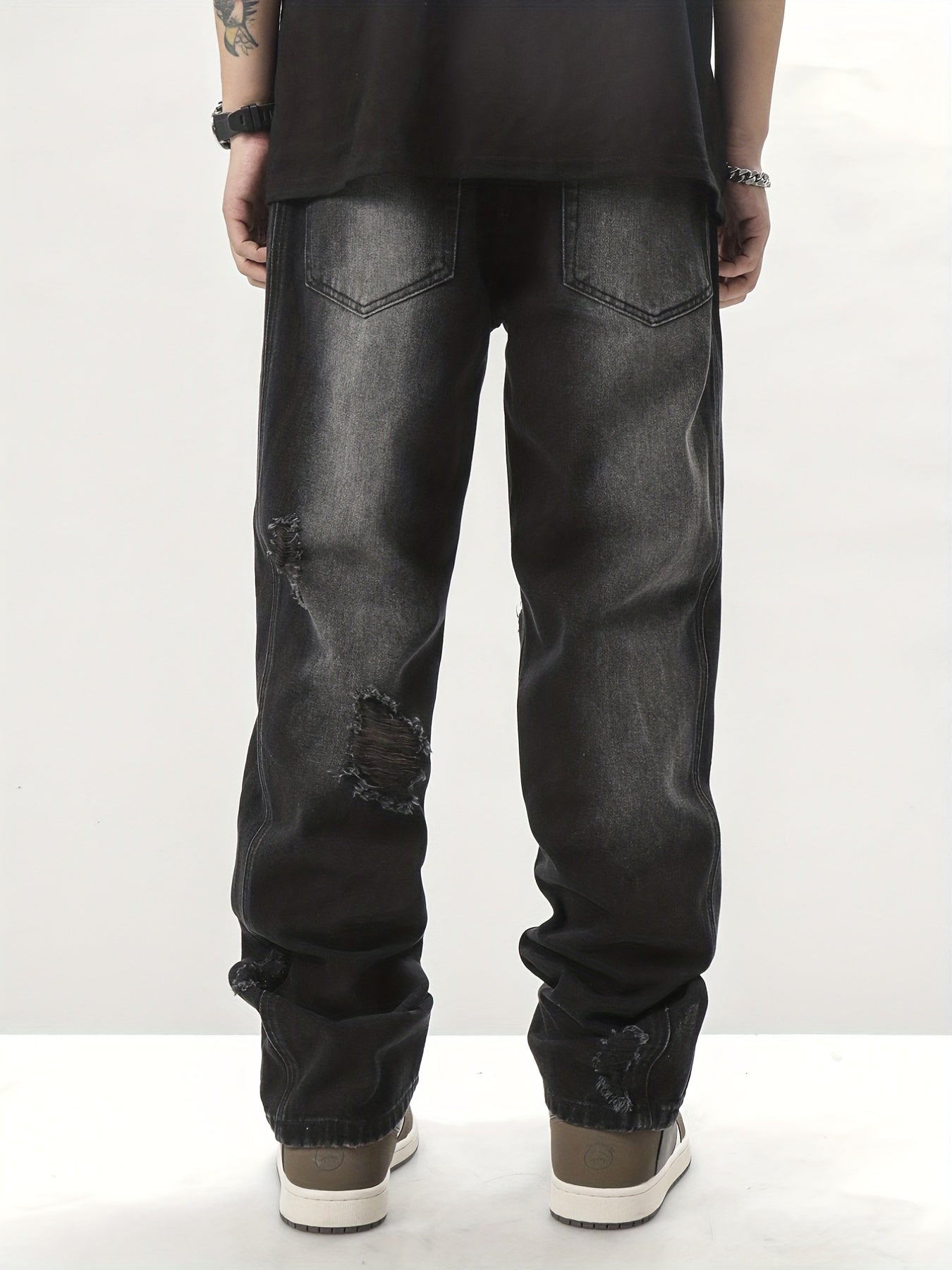 Vintage Ripped Jeans Men's Casual Street Style Distressed Denim Pants