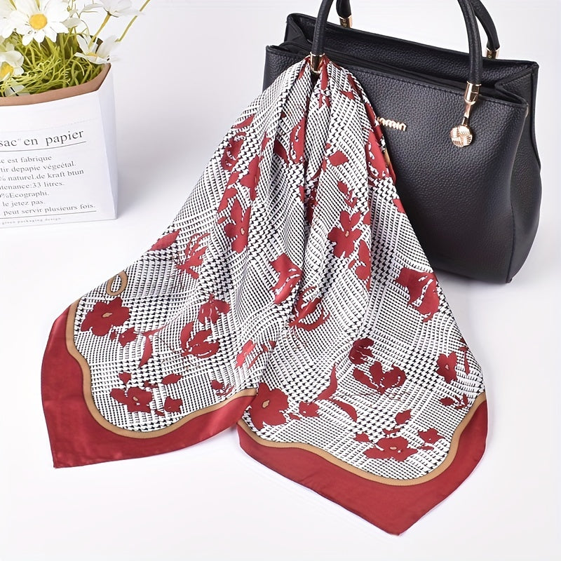 Floral Plaid Print Bandana Classic Silk Square Scarf