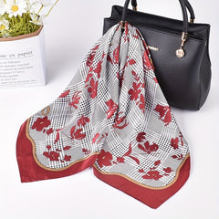 Floral Plaid Print Bandana Classic Silk Square Scarf