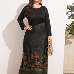 Women's Plus Floral Print Long Sleeve Maxi Dress