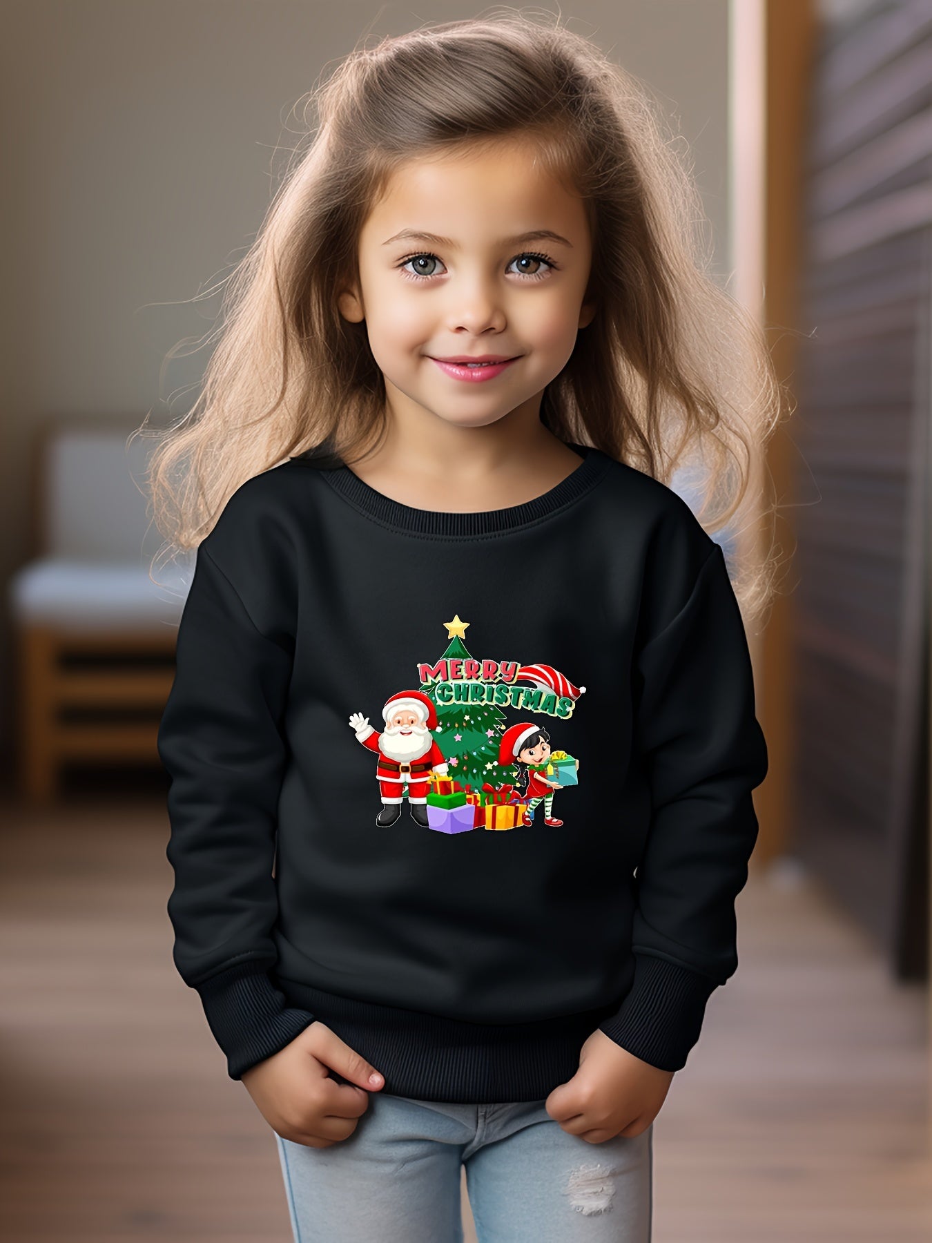Christmas Graphic Crew Neck Long Sleeve Sweatshirt for Kids