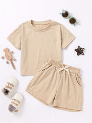 2pcs Boys Cotton T-Shirts & Drawstring Shorts Set Summer Clothes