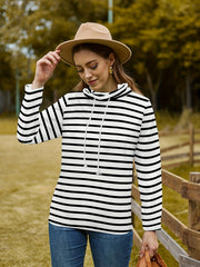 Striped Print Drawstring Pullover Sweatshirt Women's Clothing