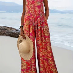 Graphic Print Wide Leg Jumpsuit Summer Sleeveless Casual Jumpsuit