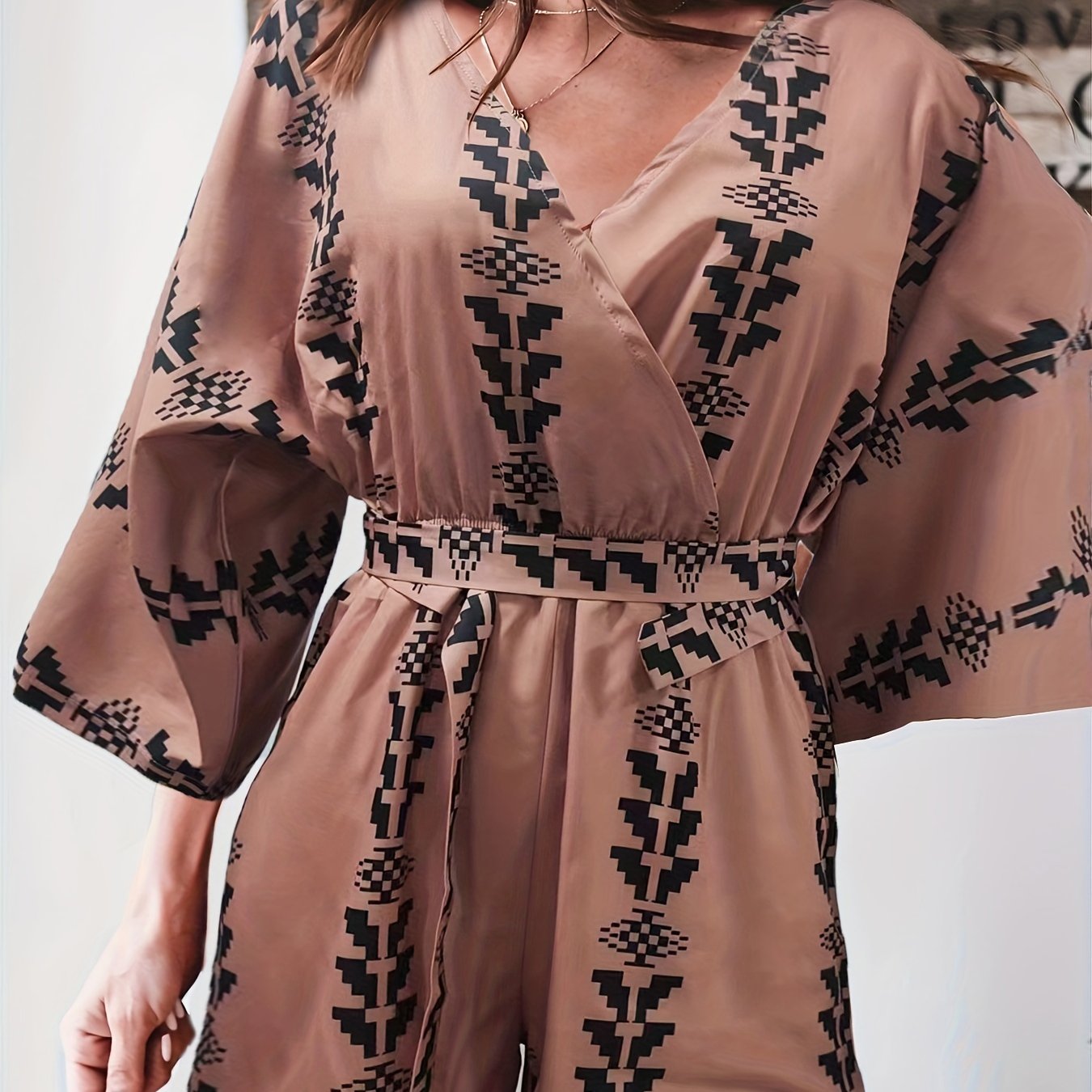 Boho Surplice Neck Romper Wide Leg