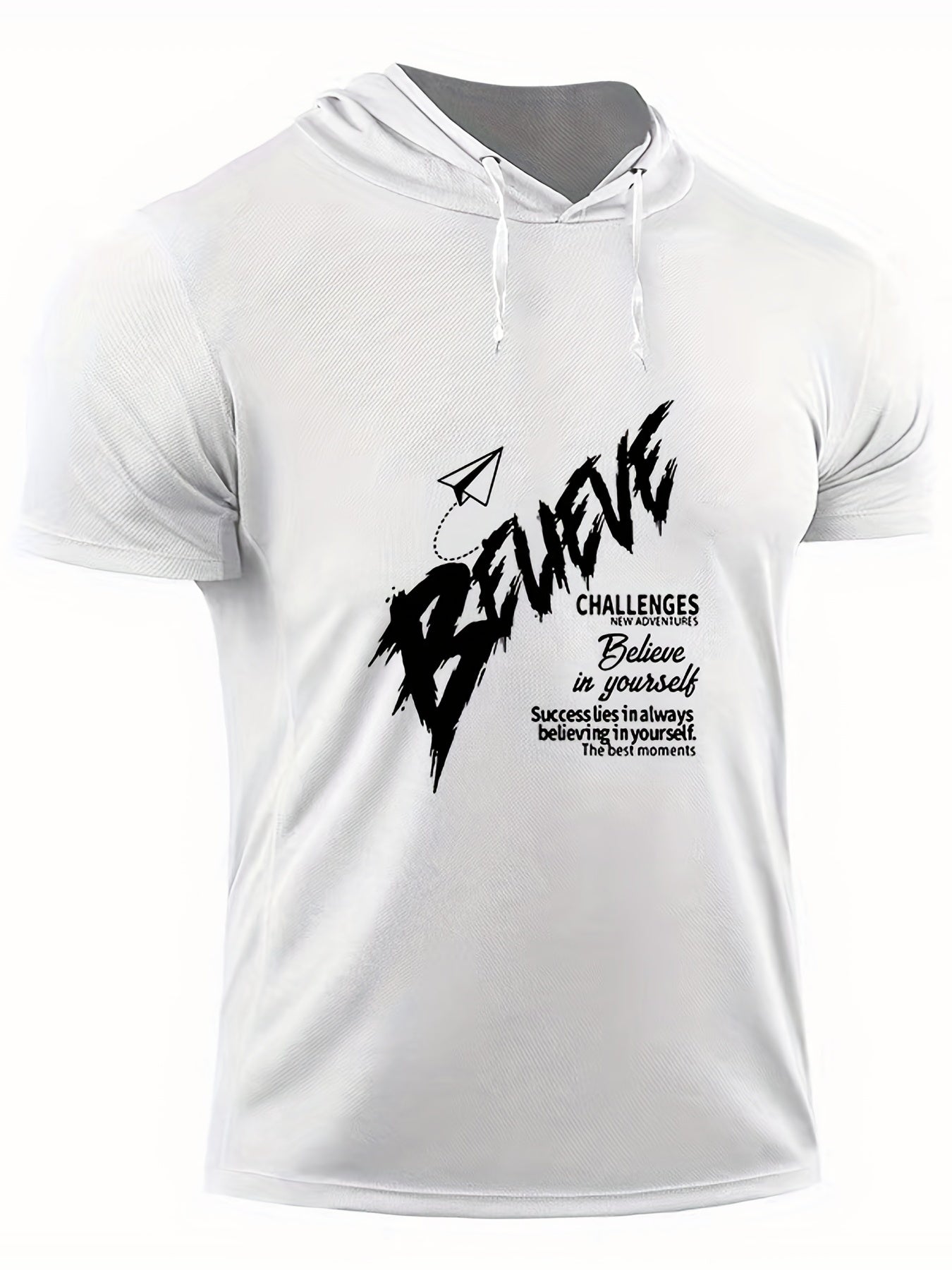 Men's Believe Print Hooded T shirt for Summer Outdoor