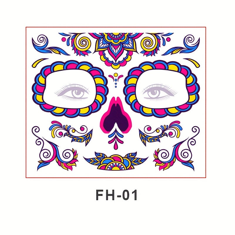 Fluorescent Halloween Face Sticker Tattoo - Masquerade Party Decoration