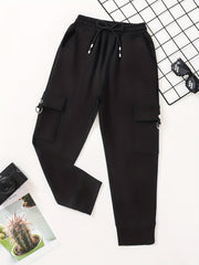 Boys Casual Solid Cargo Pants Elastic Waist Jogger Pants