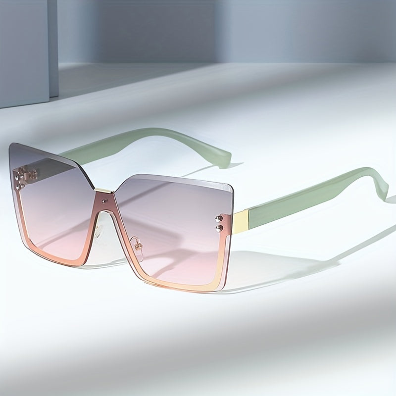 Oversized Rimless Sunglasses Gradient Lens Casual Square Glasses