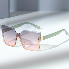Oversized Rimless Sunglasses Gradient Lens Casual Square Glasses