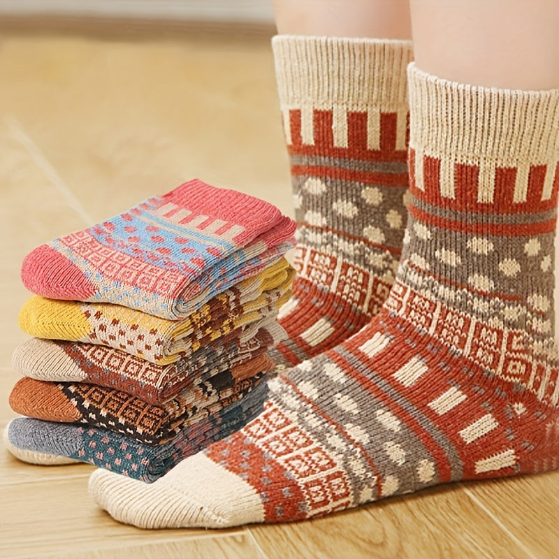 5 Pairs Geometric Pattern Mid Tube Socks for Women