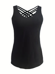 Criss Cross Crew Neck Tank Top Summer Sleeveless Casual Top