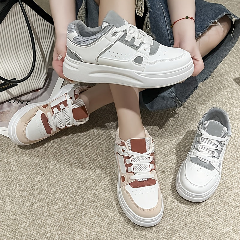 Platform Skate Shoes Round Toe Lace Up Sneakers