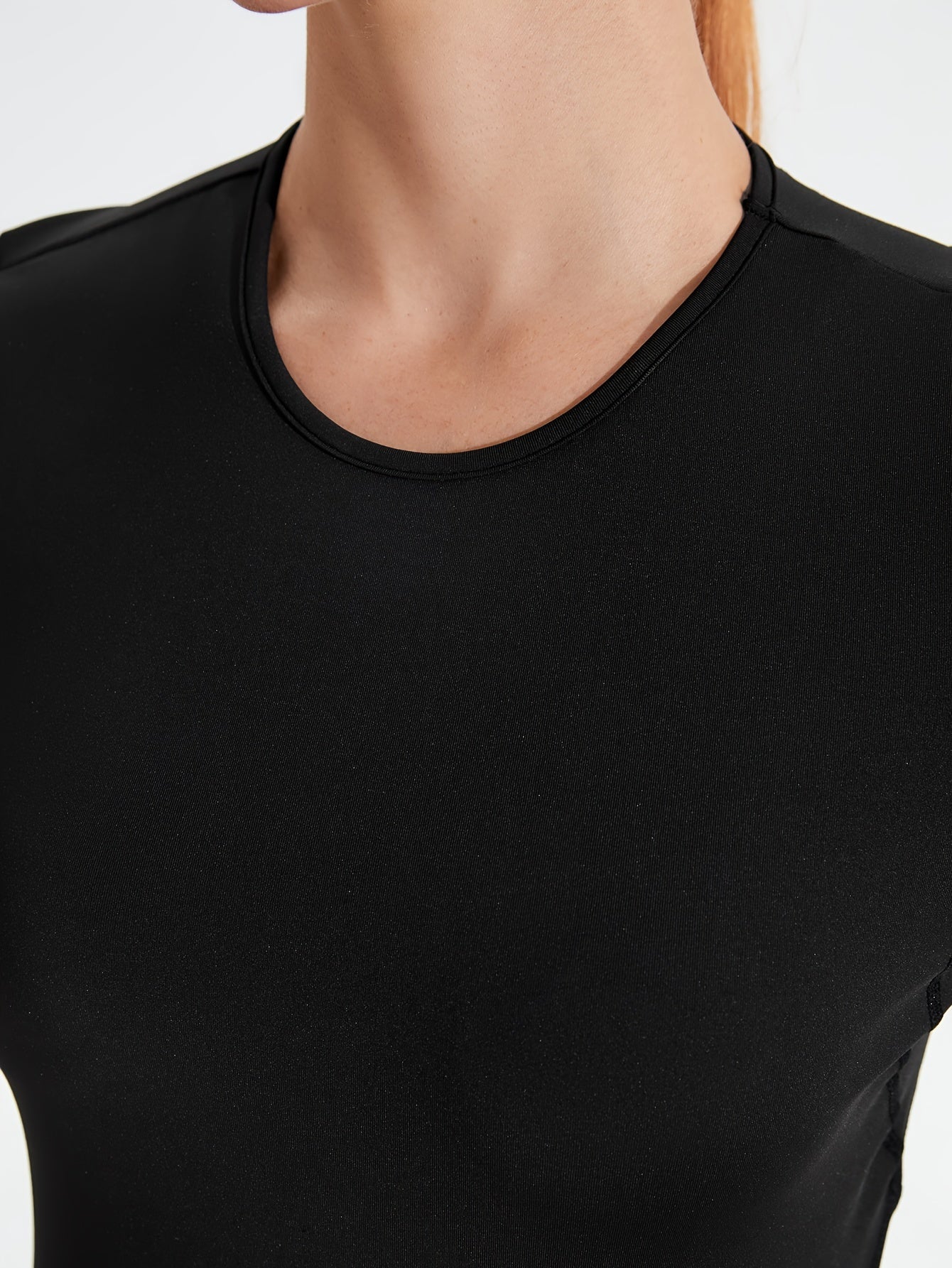 Women Basic Long Sleeve Solid Crew Neck Crop Tops