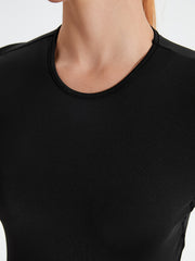 Women Basic Long Sleeve Solid Crew Neck Crop Tops