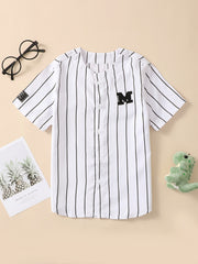 Boys Casual Striped M Embroidered Baseball Shirt Summer Top