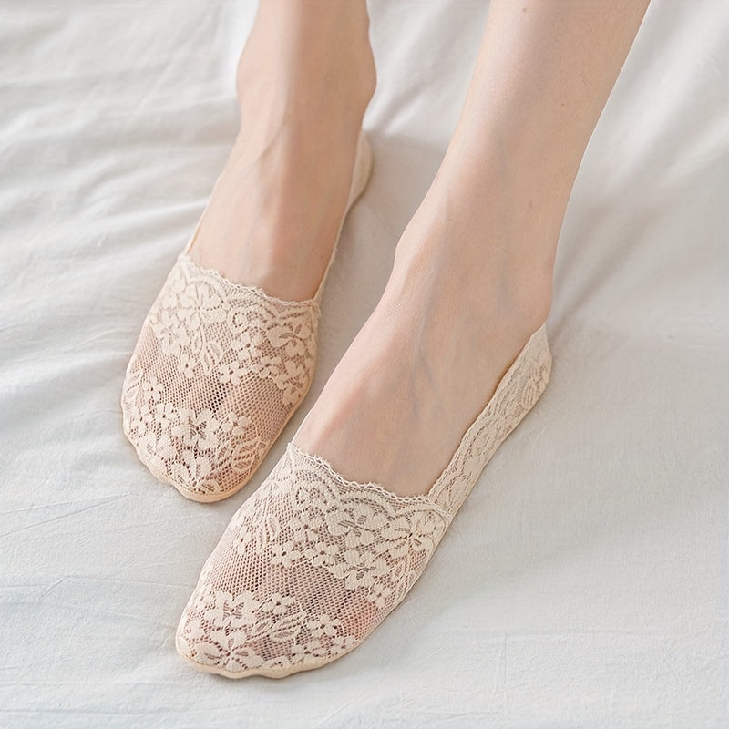 5 Pairs Floral Lace No Show Socks for Women