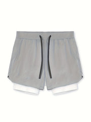 Men's Double Layer Sports Shorts with Pocket