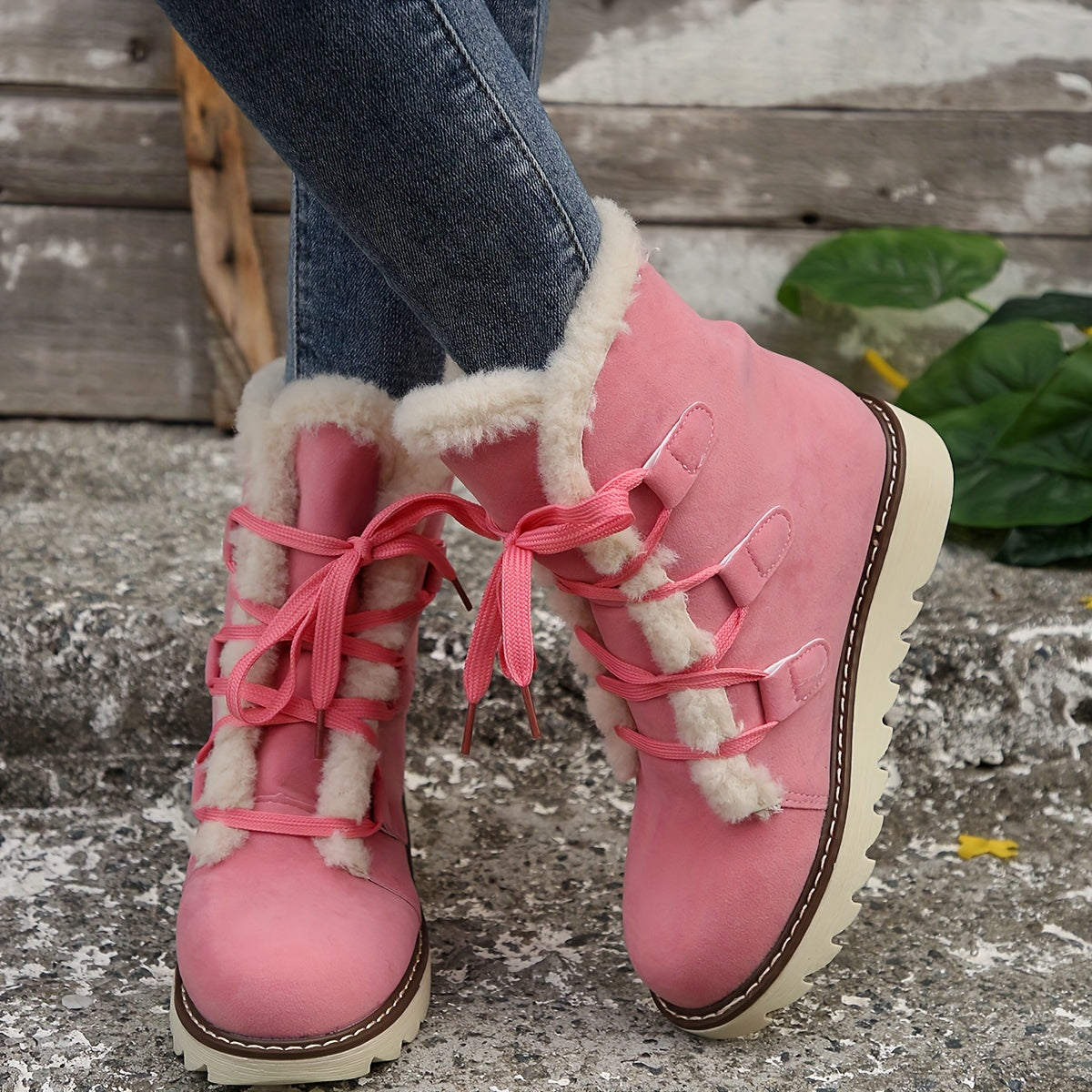 Women's Non slip Warm High Tube Snow Boots Lace Up Coldproof Snow Boots