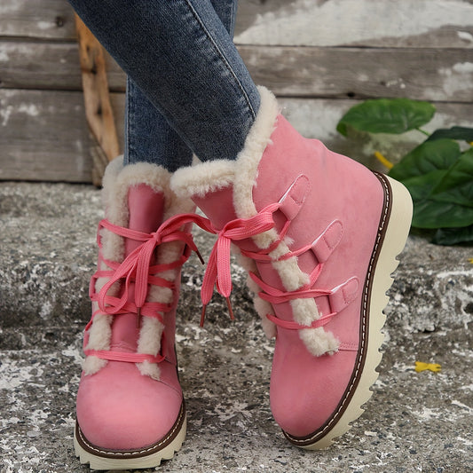 Women's Non slip Warm High Tube Snow Boots Lace Up Coldproof Snow Boots