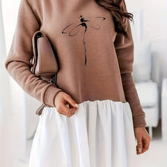 Dragonfly Print Hooded Dress Casual Long Sleeve Stitched Dress