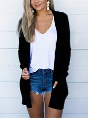 Solid Long Sleeve Open Front Cardigan with Pockets