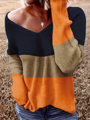 V Neck Slit Sweater Long Sleeve Women's Pullover