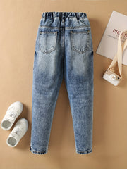 Boys Casual Denim Straight Leg Jeans Ripped Pants