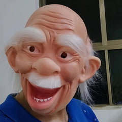 Funny Open Mouth Bald Man Party Mask Wrinkled Male Costume for Halloween