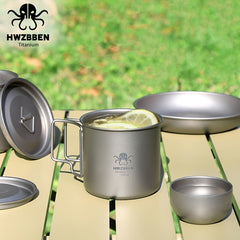 HWZBBEN Titanium Mug 350ml Portable Folding Cup + Lid
