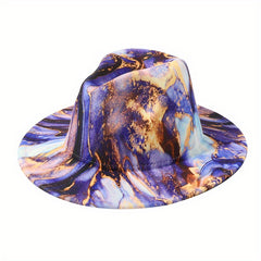 Oil Painting Graffiti Sun Hat Tie Dye Print Fedora Cap Wide Brim