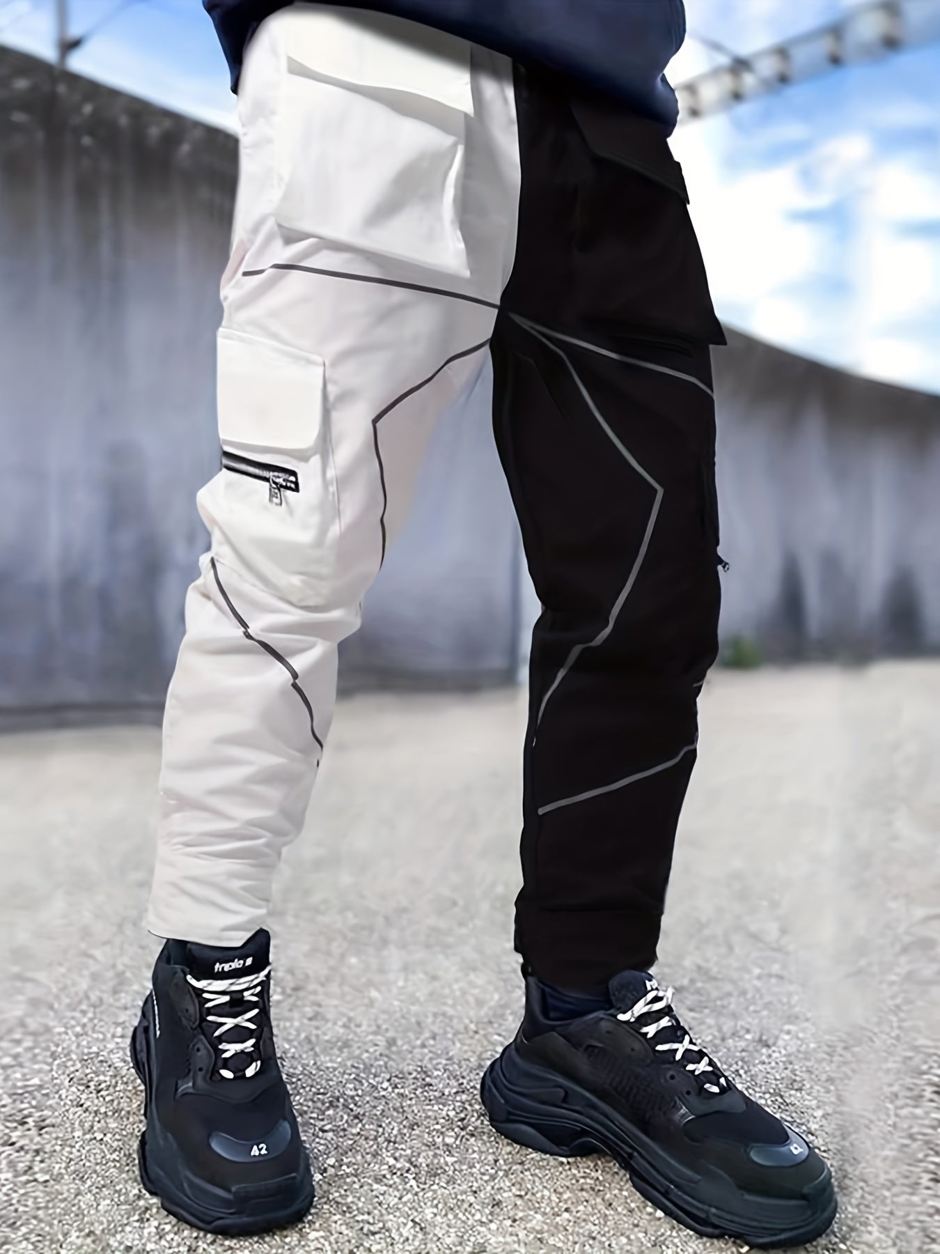 Reflective Strip Men's Work Pants Drawstring Cargo Pants