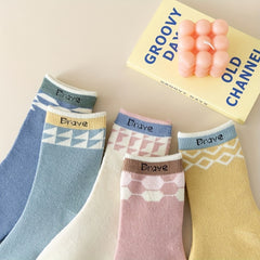 5 Pairs Geometric Pattern Socks Warm Mid Tube Women's Stocking