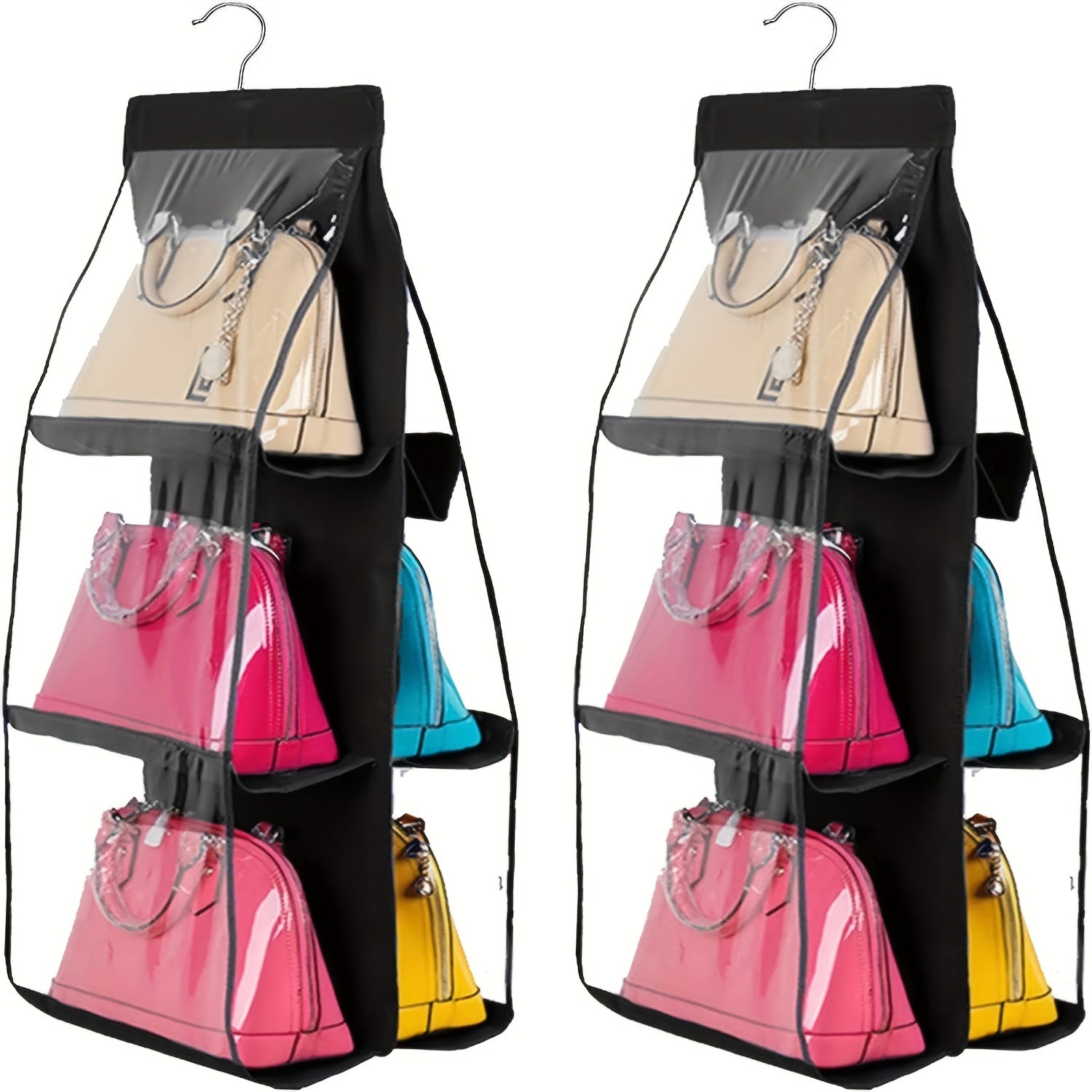 2pcs Hanging Purse Organizers 6 Pockets Clutch Tote Bag Storage
